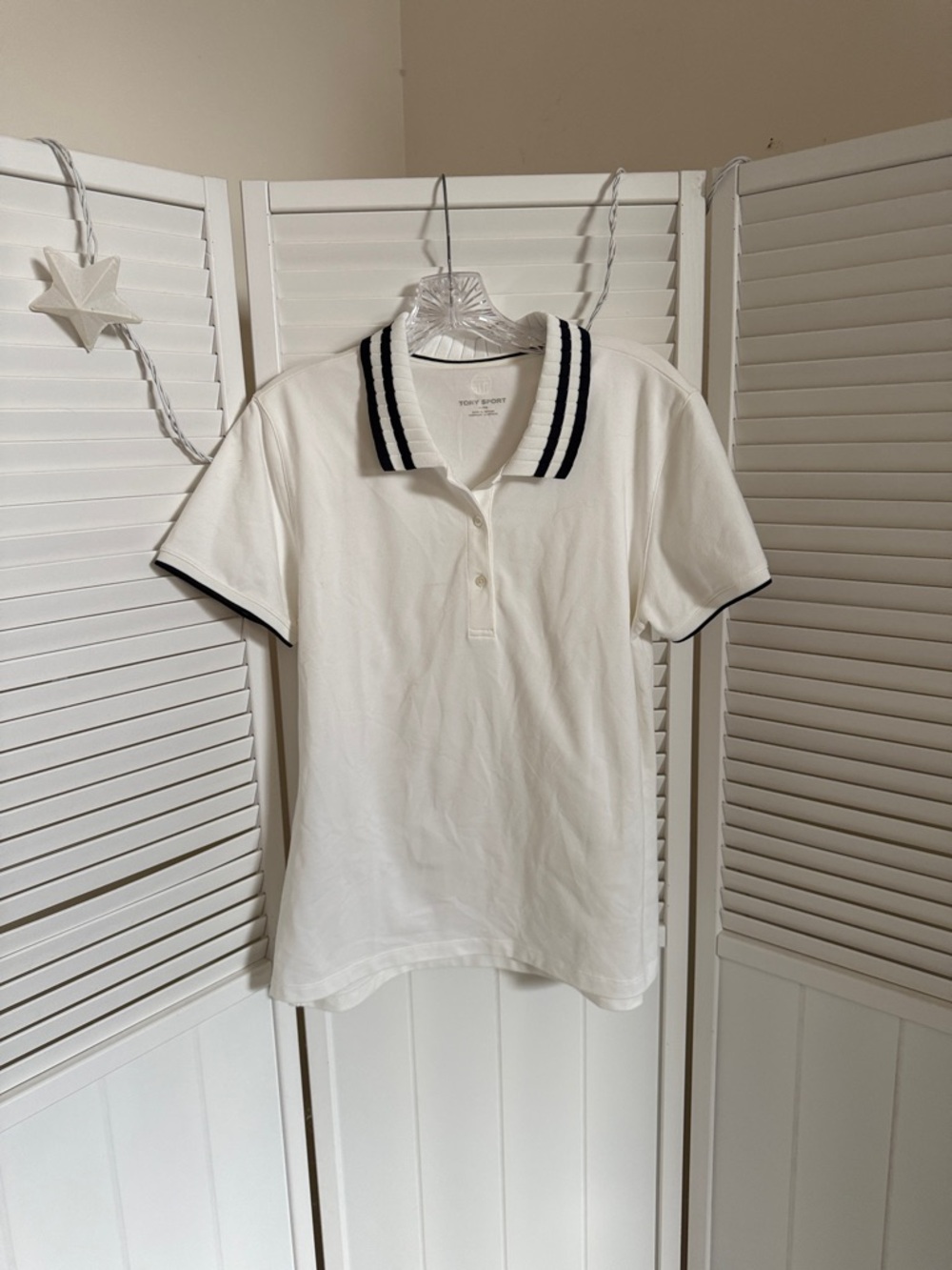 Tory Burch White Polo Top with Black Trim